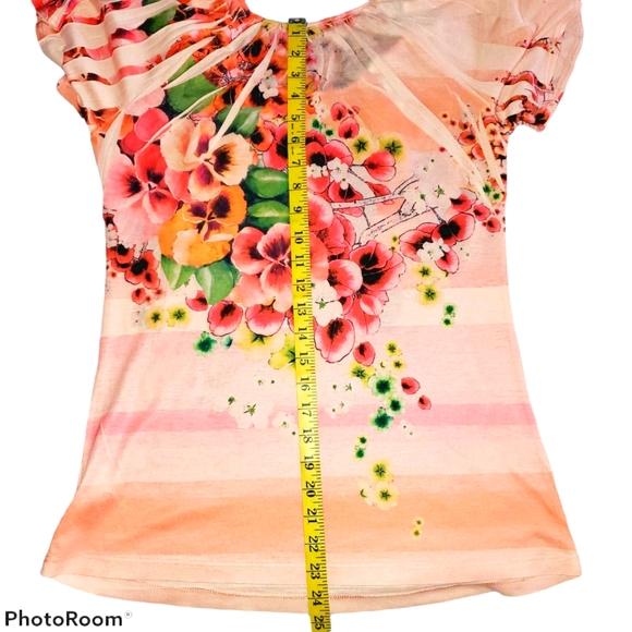 Susan Lawrence Flowy Short Sleeve Floral Design Summer Blouse 346 - Picture 7 of 8